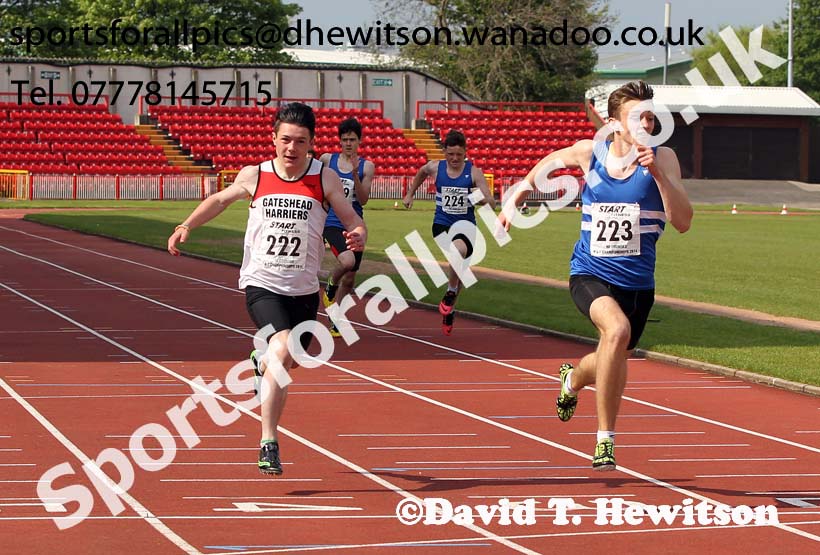 Under-15 boys 100 metres at the North Eastern Championships, Gateshead International Stadium.  Photos: David T. Hewitson/Sports for All Pics